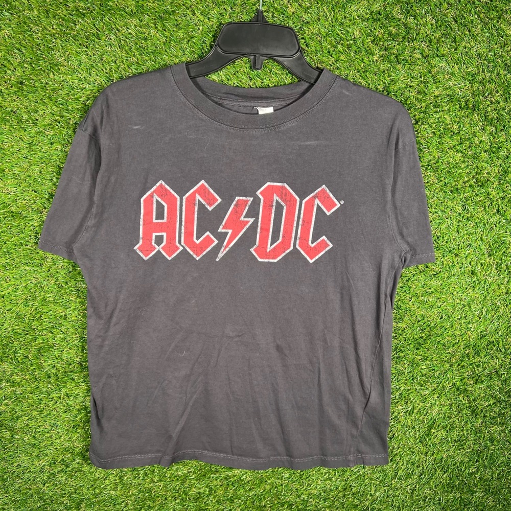 AC/DC Graphic Band T-Shirt Womens Large Charcoal Black Distressed Logo Tee